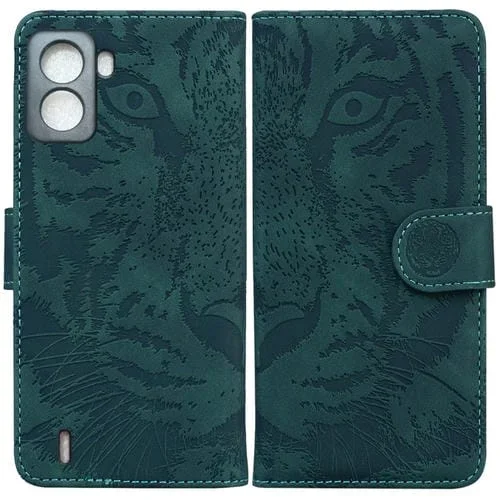 Funda de Cuero con Tapa Horizontal para Tecno Pop 6 no Fingerprints Tiger Embossing Pattern (Verde)