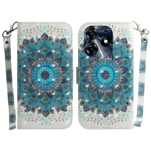 Funda de Cuero con Tapa Horizontal para Tecno Spark 10 Pro (Guirnalda de Pavo Real)
