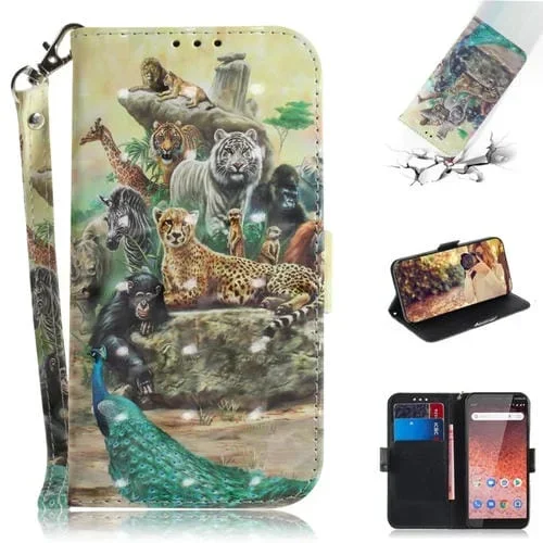Funda de Cuero con Tapa Horizontal y Animales 3D para Nokia 1 Plus con Soporte y Ranuras para Tarjetas