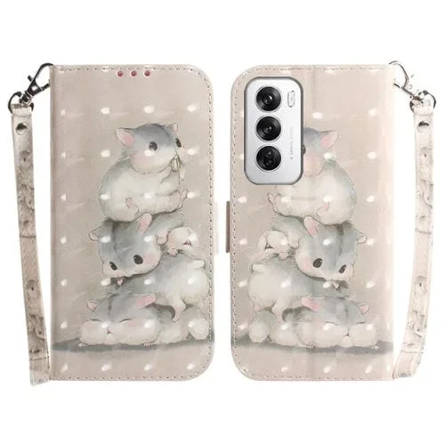 Funda de Cuero con Tapa Horizontal y Diseño 3D para Oppo Reno12 5G Global (Ardillas)