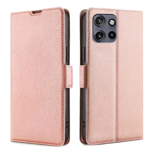 Funda de Cuero con Tapa Horizontal y Hebilla Lateral para Motorola Edge 50 Neo 5G (Oro Rosa)