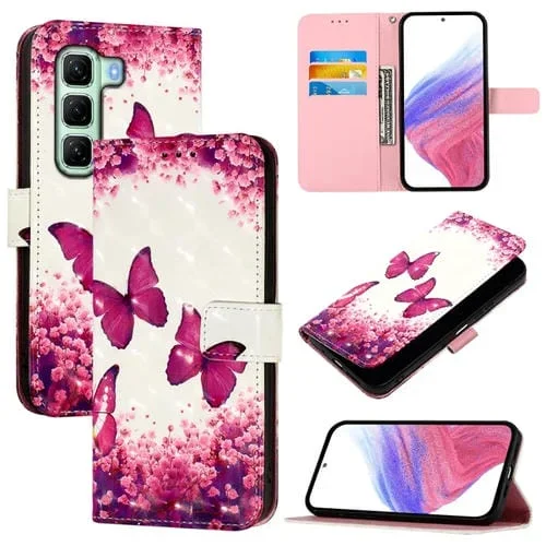 Funda de Cuero con Tapa Horizontal y Pintura 3D para Infinix Hot 50 5G (Mariposa Rosa)