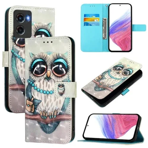 Funda de Cuero con Tapa Horizontal y Pintura 3D para Motorola Moto G05 (Búho Gris)