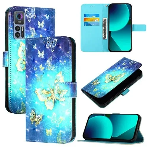 Funda de Cuero con Tapa Horizontal y Pintura 3D para TCL 30 4G (Mariposa Dorada)