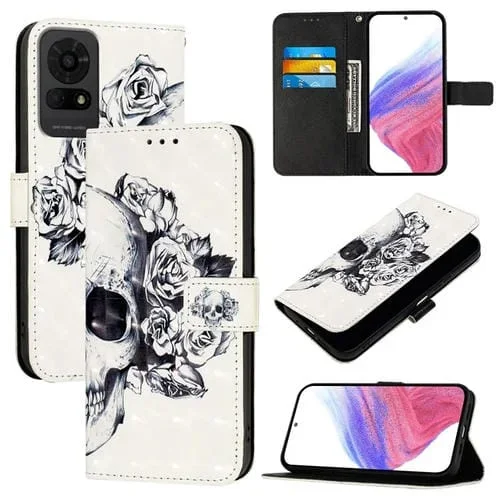 Funda de Cuero con Tapa Horizontal y Pintura 3D para TCL 50 Le 5G (Calavera)