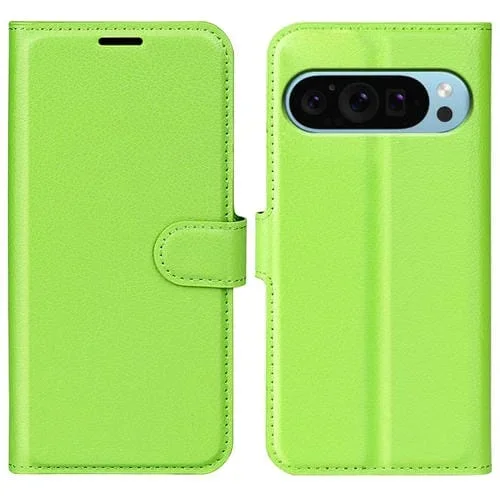 Funda de Cuero con Tapa Horizontal y Textura de Lichi para Google Pixel 9/9 Pro con Soporte (Verde)