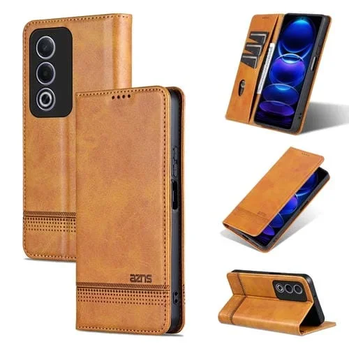 Funda de Cuero con Tapa Magnética con Textura de Piel de Becerro Azns para Oppo K12X 5G Global (Marrón Claro)