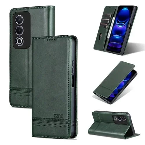 Funda de Cuero con Tapa Magnética con Textura de Piel de Becerro para Oppo A3 Energy/A3X 5G Azns (Verde Oscuro)