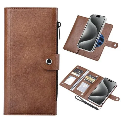 Funda de Cuero con Tapa Magnética Rfid Magsafe para iPhone 15 Pro Vili Gvs-C Series (Marrón)