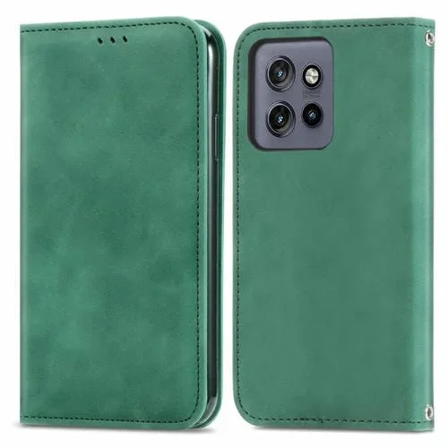 Funda de Cuero con Tapa Magnética y Tacto Retro para Motorola Edge 50 Neo (Verde)