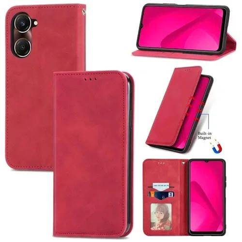 Funda de Cuero con Tapa Magnética y Tacto Retro para Vivo Y37 (Rojo)