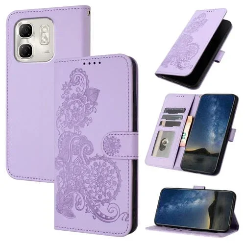 Funda de Cuero con Tapa para Infinix Hot 50I Smart 9 con Relieve de Flor de Datura (Morado)