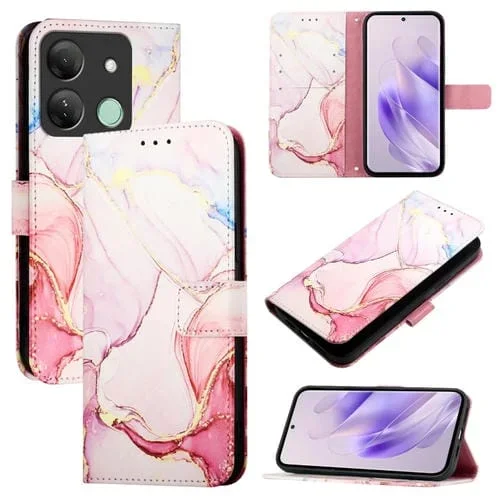 Funda de Cuero con Tapa para Infinix Smart 7 HD / 7 India / 7 Plus Pt003 con Patrón Mármol (Oro Rosa)