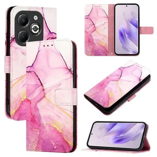 Funda de Cuero con Tapa para Infinix Smart 8 Plus / 8 Pro Pt003 con Patrón Mármol (Rosa, Morado y Dorado)