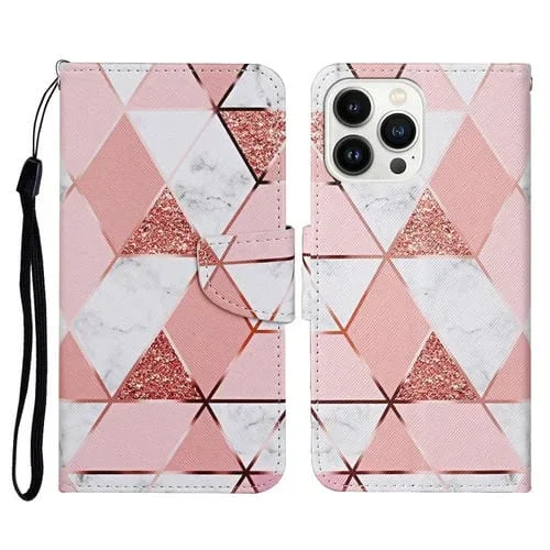 Funda de Cuero con Tapa para iPhone 16 Pro Max Dibujo Color 3D (Mármol)