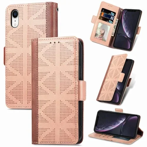 Funda de Cuero con Tapa para iPhone Xr Grid (Albaricoque)