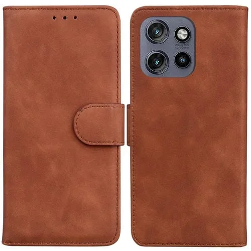 Funda de Cuero con Tapa para Motorola Edge 50 Neo 5G con Tacto de Piel (Marrón)