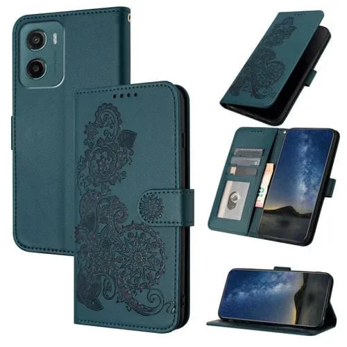 Funda de Cuero con Tapa para Motorola Moto G05 con Diseño Flor de Datura (Verde Oscuro)