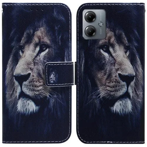 Funda de Cuero con Tapa para Motorola Moto G14 con Dibujo Coloreado (León)