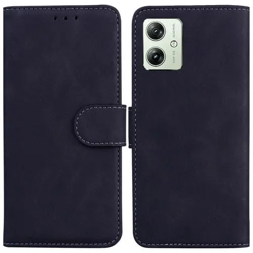 Funda de Cuero con Tapa para Motorola Moto G54 Skin Feel Pure Color (Negro)