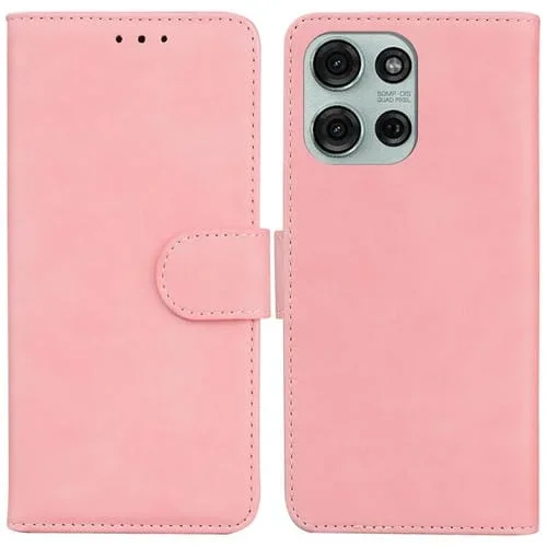 Funda de Cuero con Tapa para Motorola Moto G75 5G (Rosa)