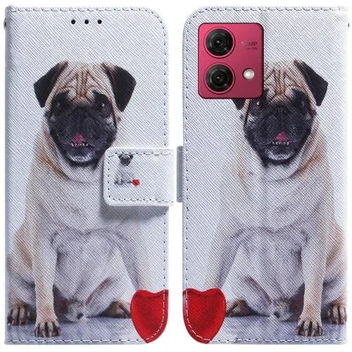 Funda de Cuero con Tapa para Motorola Moto G84 con Dibujo Coloreado (Pug)