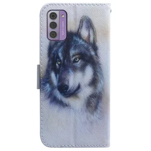 Funda de Cuero con Tapa para Nokia G42 Dibujo Coloreado (Lobo Blanco)