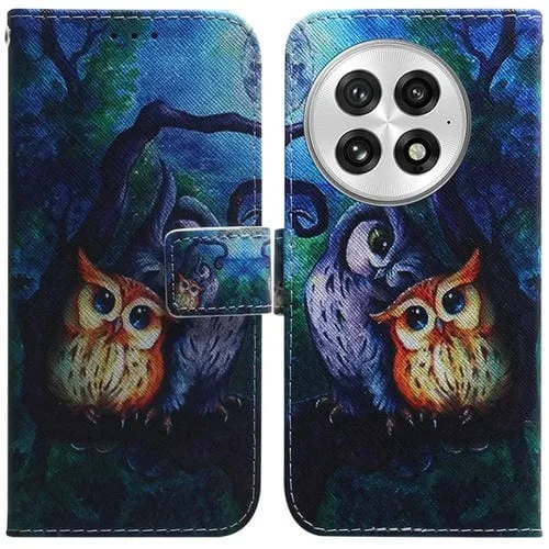 Funda de Cuero con Tapa para OnePlus 13 con Dibujo a Color (Búho)