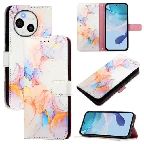 Funda de Cuero con Tapa para Sharp Aquos Sense9 Plus Pt003 con Patrón Mármol (Blanco)