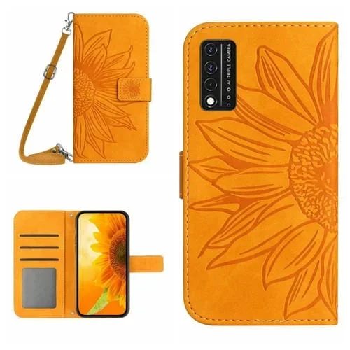 Funda de Cuero con Tapa para T-Mobile Revvl V + 5G con Cordón y Diseño Sun Flower (Amarillo)