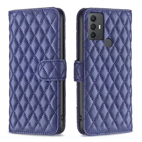 Funda de Cuero con Tapa para TCL 305/306/30 Se Diamond Lattice Wallet (Azul)