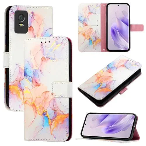 Funda de Cuero con Tapa para Tcl 403 Pt003 con Patrón Mármol (Blanco)