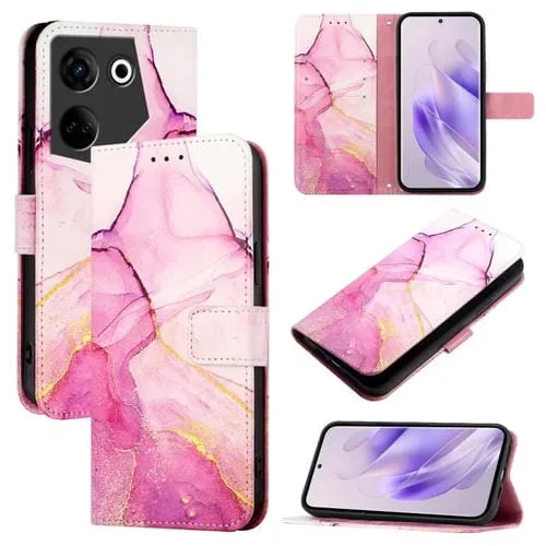 Funda de Cuero con Tapa para Tecno Camon 20/20 Pro 4G Pt003 con Patrón de Mármol (Rosa, Morado y Dorado)