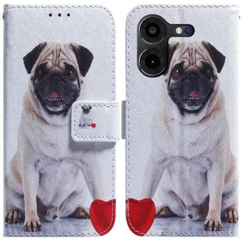 Funda de Cuero con Tapa para Tecno Pova 5 Pro con Dibujo Coloreado (Pug)