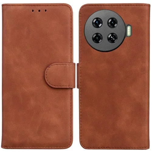 Funda de Cuero con Tapa para Tecno Spark 20 Pro 4G Skin Feel Pure Color (Marrón)