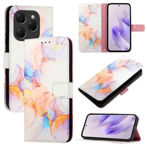 Funda de Cuero con Tapa para Tecno Spark 20 Pro Pt003 con Patrón Mármol (Galaxy Marble White)