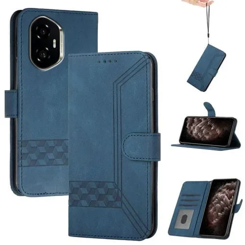 Funda de Cuero con Tapa para Teléfono For Honor 300 (Azul) Tacto de Piel Cúbica