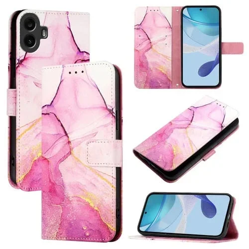 Funda de Cuero con Tapa para Teléfono For Nothing cmf Phone 1 Pt003 Diseño Mármol (Rosa, Morado y Dorado)