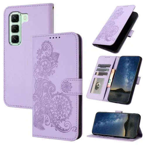 Funda de Cuero con Tapa para Teléfono Infinix Hot 50 5G con Relieve Flor de Datura (Morado)