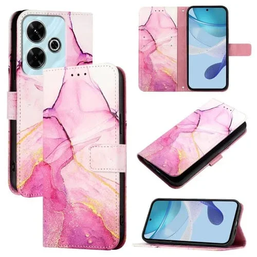 Funda de Cuero con Tapa para Teléfono Redmi 13 4G Pt003 con Diseño de Mármol (Rosa, Morado y Dorado)