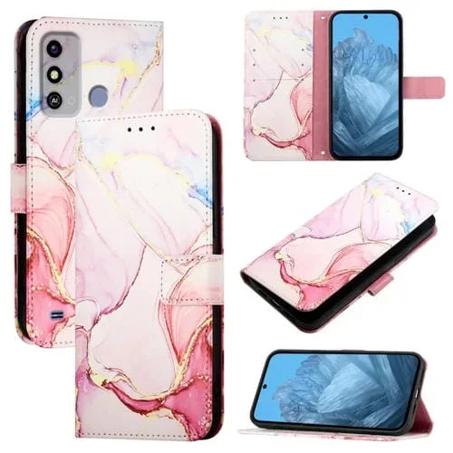 Funda de Cuero con Tapa para ZTE Blade A53 Pt003 con Patrón de Mármol (Oro Rosa)