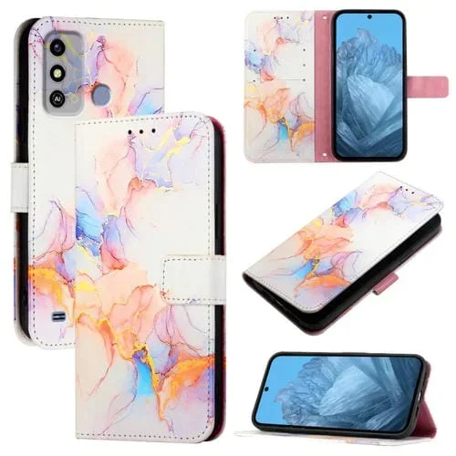 Funda de Cuero con Tapa para ZTE Blade A53 Pt003 con Patrón Mármol (Blanco)