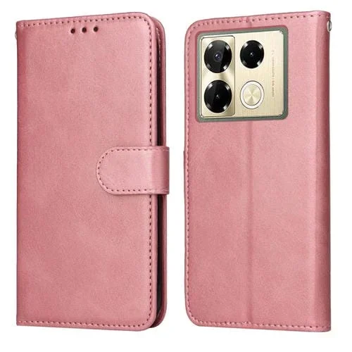 Funda de Cuero con Tapa Textura Clásica Becerro para Infinix Note 40 Pro 4G/5G y Pro+ (Oro Rosa)