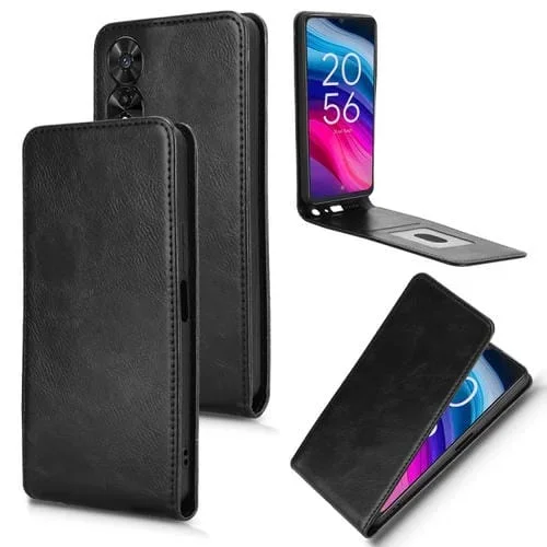 Funda de Cuero con Tapa Vertical Magnética para Teléfono TCL 505 4G (Negro)