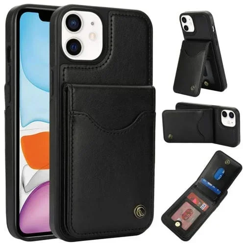 Funda de Cuero con Tapa Vertical para iPhone 11 Awquer con Tarjetero (Negro)