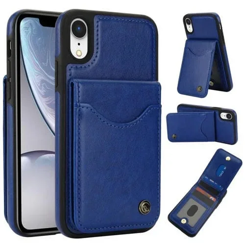 Funda de Cuero con Tapa Vertical para iPhone Xr Awquer con Tarjetero (Azul)