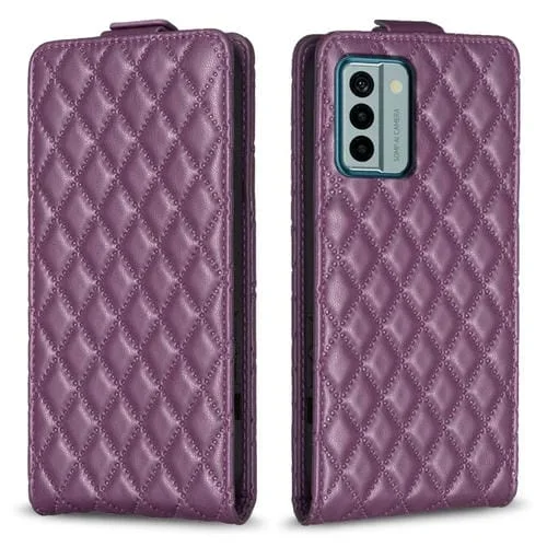 Funda de Cuero con Tapa Vertical para Nokia G22 Diamond Lattice (Púrpura Oscuro)