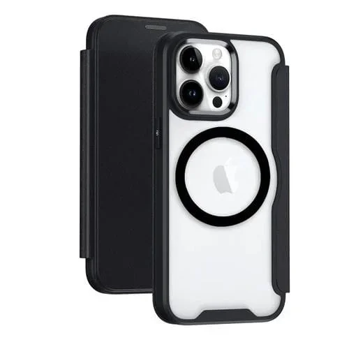 Funda de Cuero con Tapa y Adsorción para iPhone 16 Pro Max con Bloqueo Rfid Magsafe (Negro)