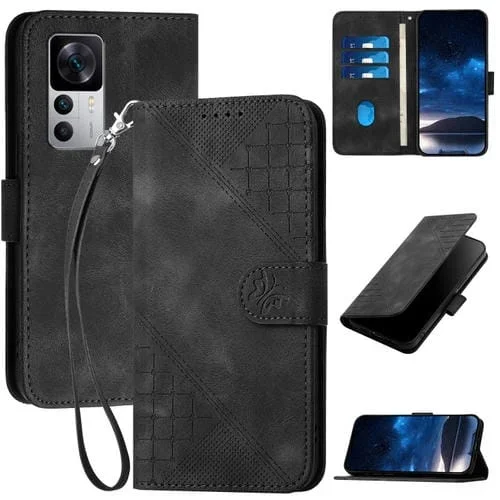 Funda de Cuero con Tapa y Cordón para Redmi K50 Ultra Yx0080 con Diseño de Mariposas En Relieve (Negro)