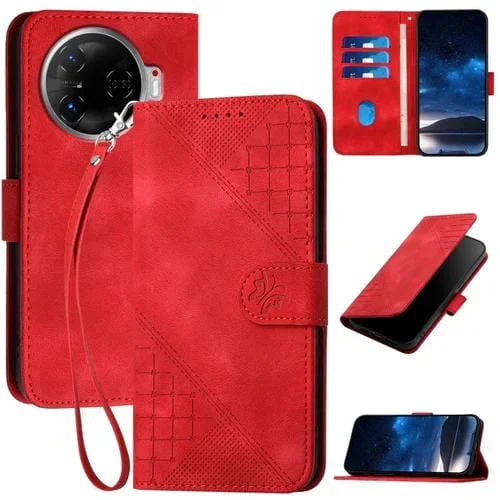Funda de Cuero con Tapa y Cordón para Tecno Camon 30 Pro 5G Yx0080 (Rojo)